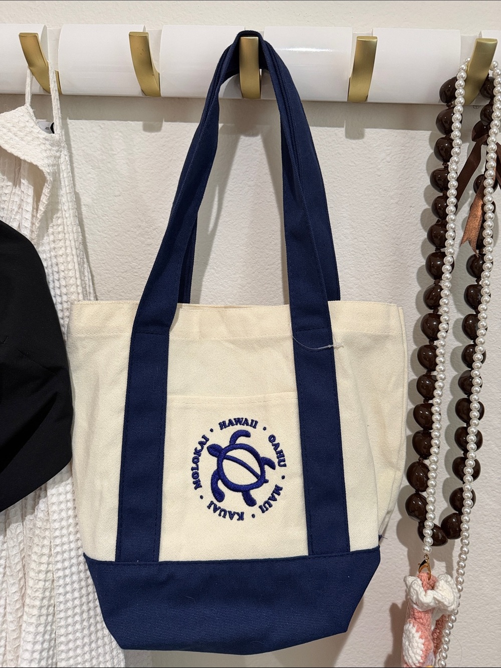 Canvas Tote Bag with Navy Accents